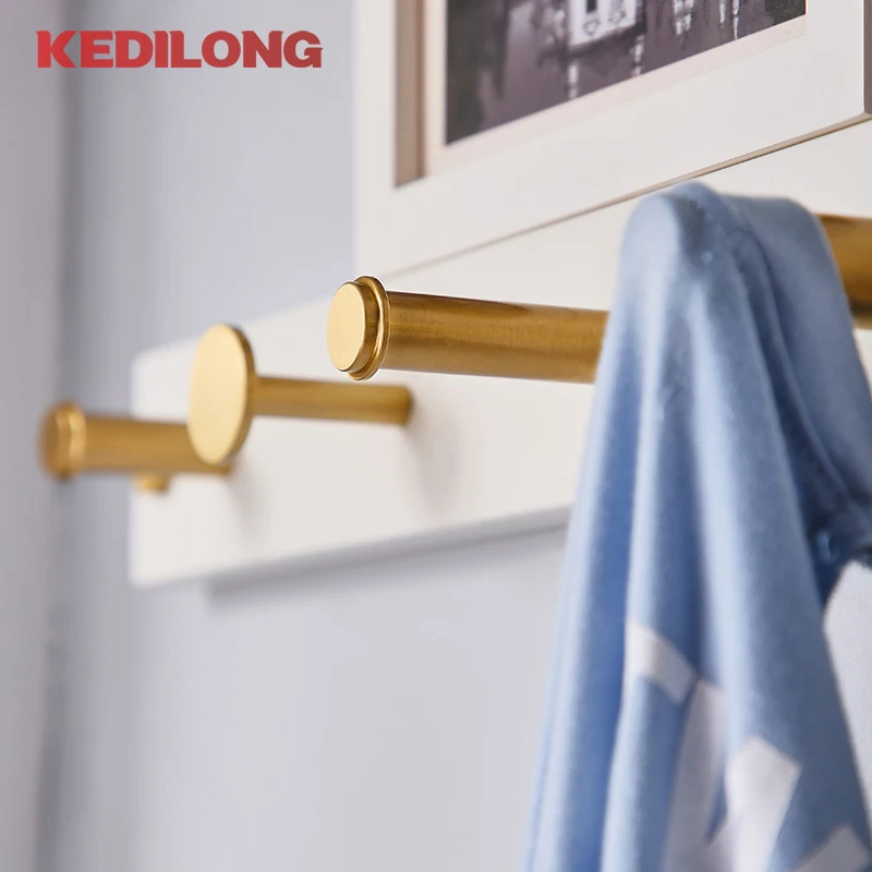 Brass solid Nordic light luxury clothes hook modern minimalist wardrobe wall perforated hanging clothes hook gold storage hook,door hook