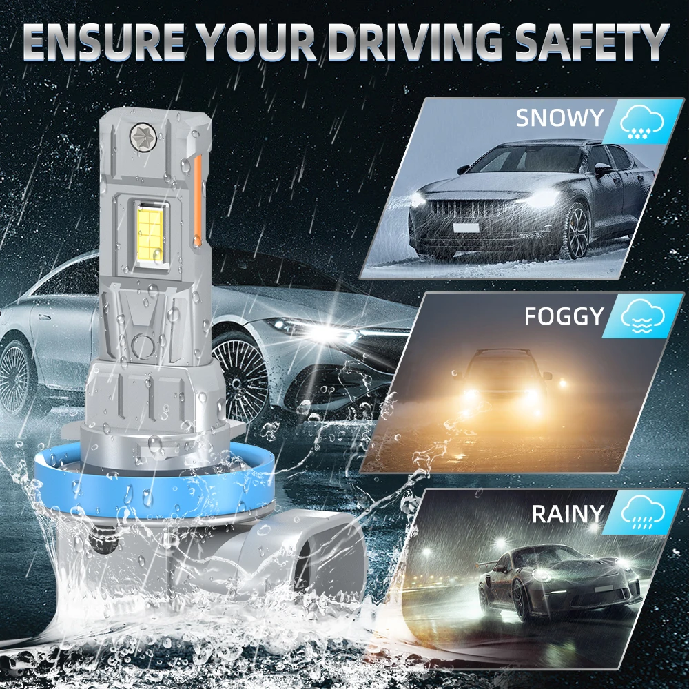 2개입 20000루멘 유니버설 LED 캔버스 헤드라이트 팬 없음 LED 안개등 H8 H9 H11 업그레이드 CSP 3570 칩 하이라이트 자동차 LED 라이트 전구