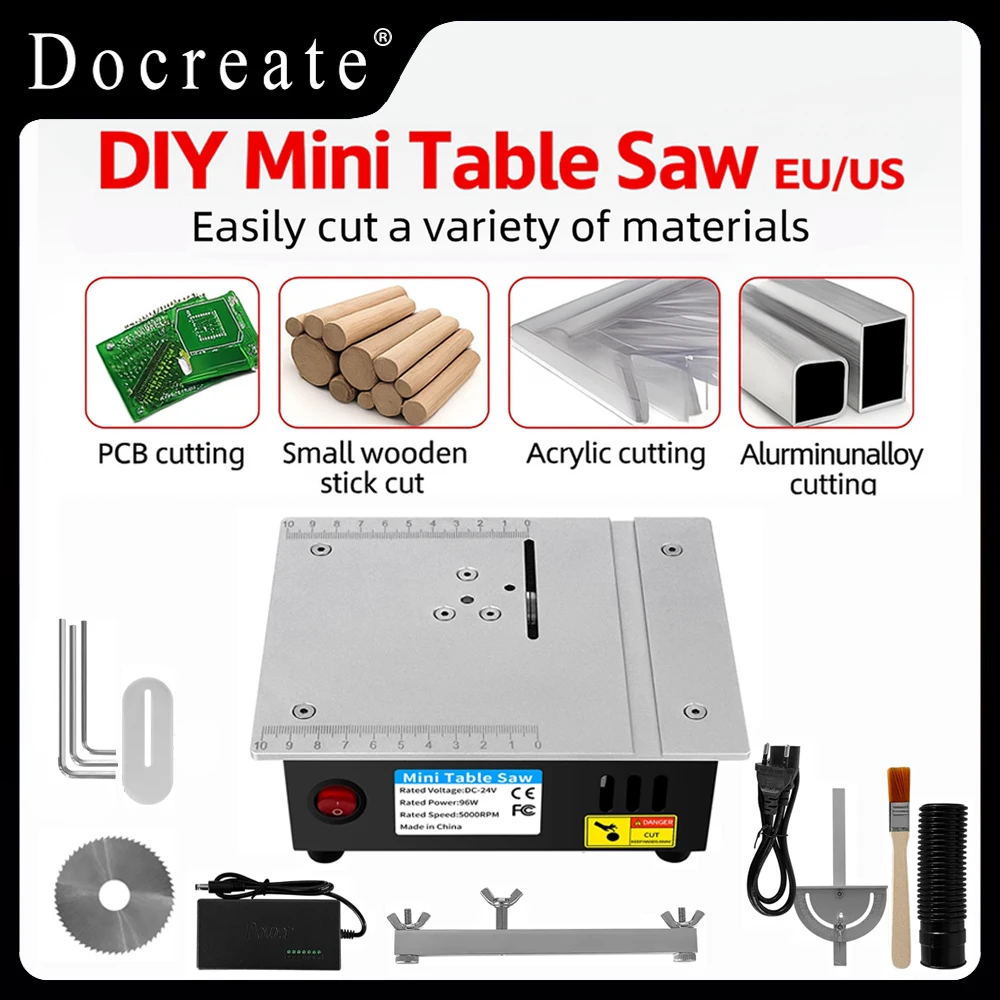 DIY Mini Table Saw 96W 5000RPM Compact Cutting Machine For PCB Wood Acrylic Aluminum with Adjustable Speed EU/US Plug