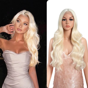 Synthetic Lace Wig Body Wave Lace Wig Synthetic With Baby Hair Wigs Cosplay Daily 26inch Ombre Blond Wigs High Temperature Fiber