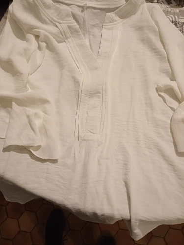 Women's Fashion Loose Chiffon Blouse V Neck Lotus Leafthree-quarters Sleeve Shirt Solid Color Business Casual Shirt Elegant Top photo review