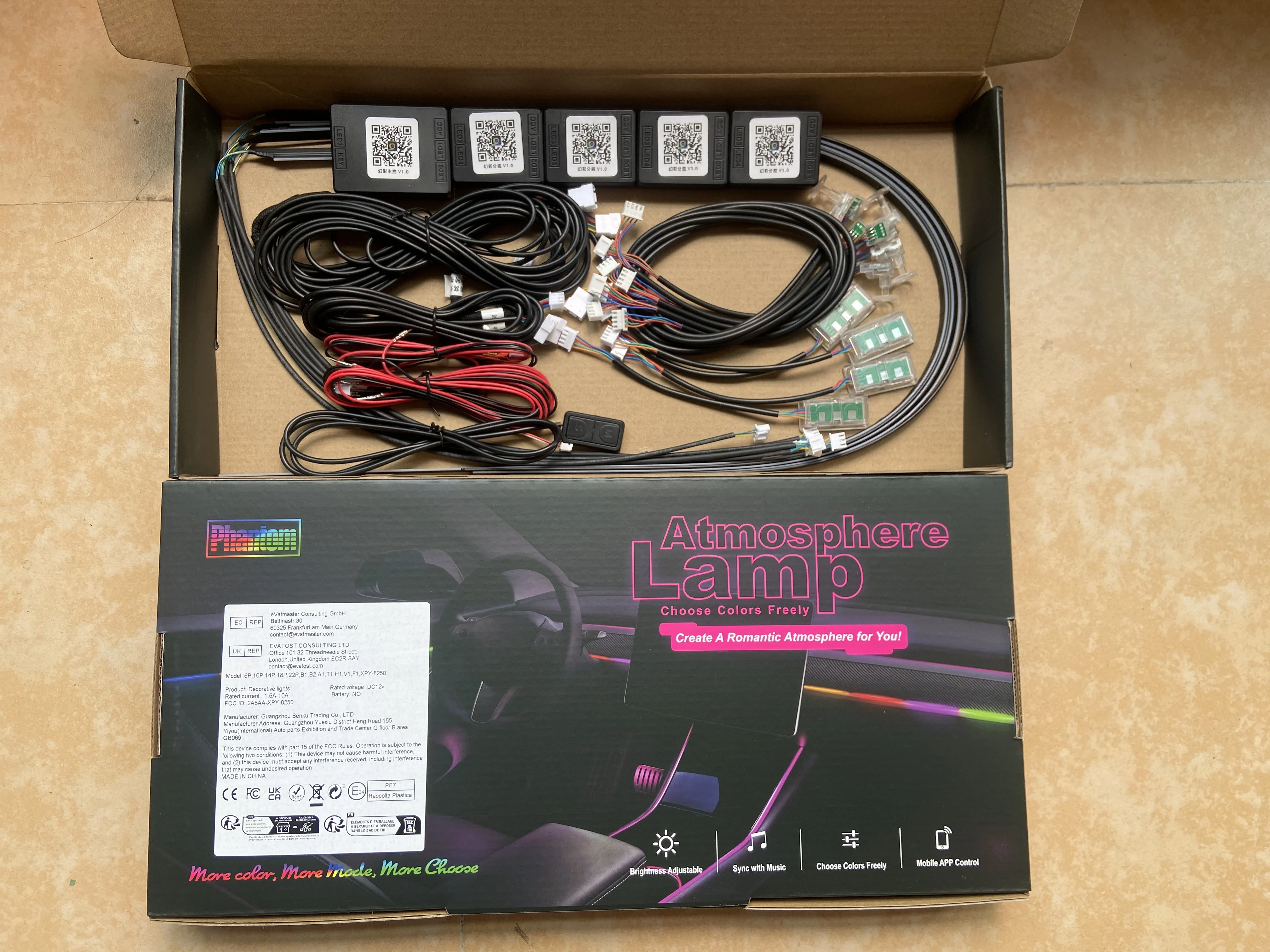듀얼 존 심포니 LED 자동차 주변 조명, RGB 64 색 인테리어 무지개 아크릴 스트립 네온 분위기 조명 키트 앱, 22 in 1
