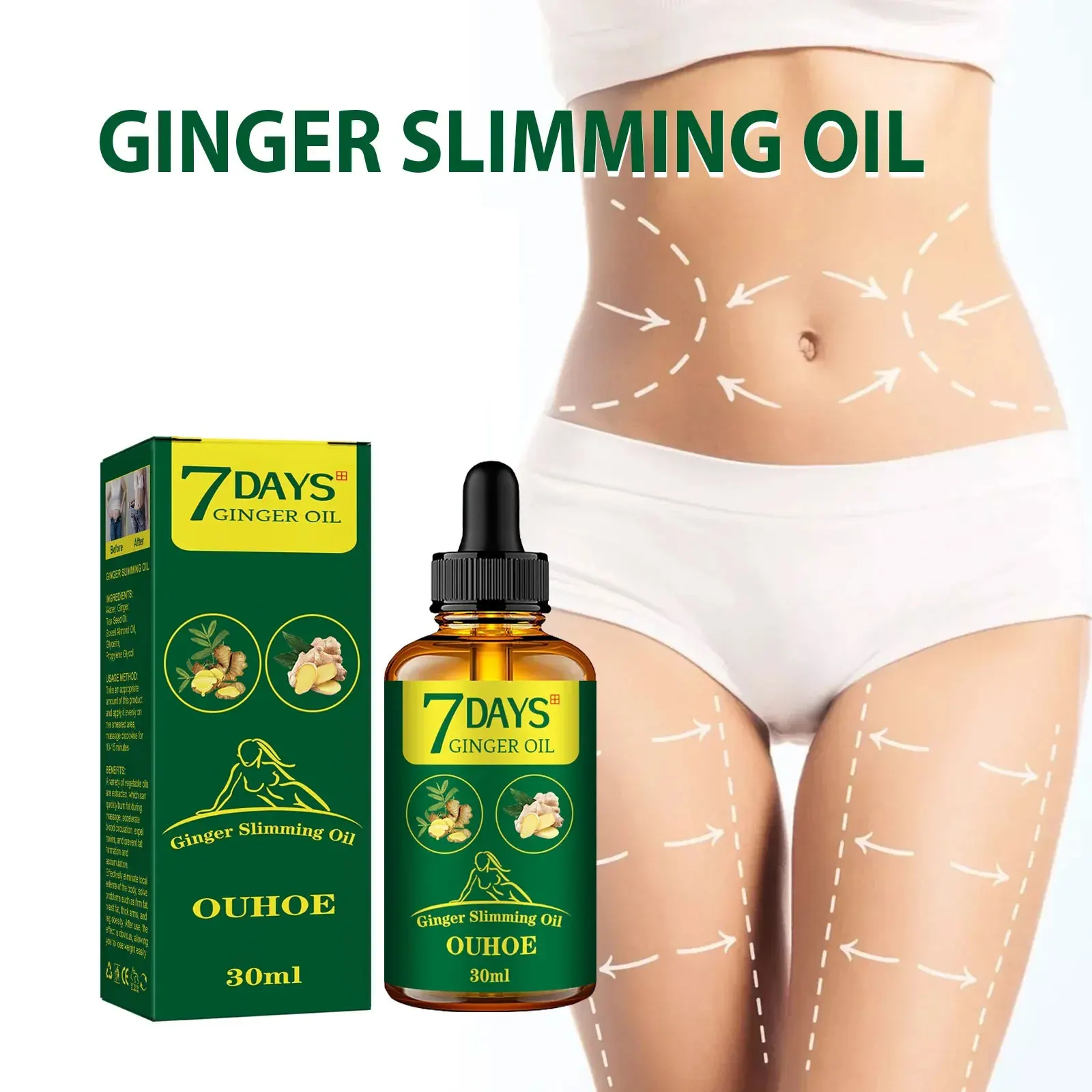 Ulei de slăbire cu ghimbir, ardere rapidă a grăsimilor, abdomen subțire, coapse, modelare completă a corpului, anticelulitic, pierdere în greutate, masaj ulei esențial 30ml_voghion.com