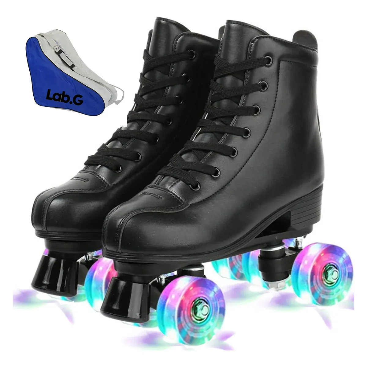 Patines Roller De 4 Ruedas Doble Fila Para Mujer Con Led Talla 40, Negro LAB.G