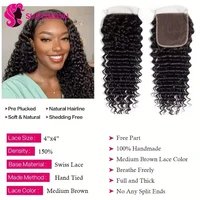 Deep Wave 4X4 Lace Closure cheveux humains tissage closures brazilian Kinky Curly 4X4 Lace livraison 3 jours closure human hair 2