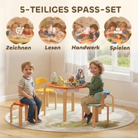 Ensemble table et chaises pour enfants Anajqaqia 5 pièces, avec sac de rangement, forme de fleur, pour salles de jeux, chambres d'enfants, en bois, coloré 4