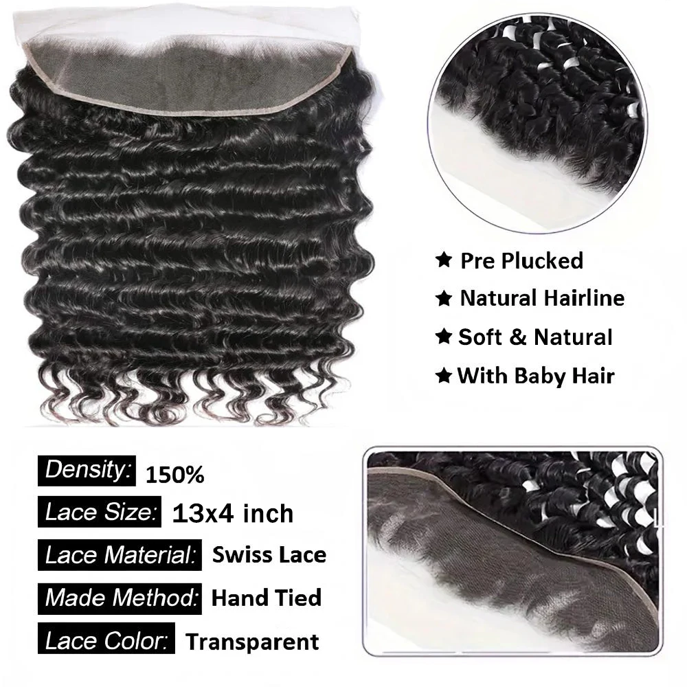Deep Wave Bundles With Closure 12A Brazilian Bundles Human Hair With 4x4 Lace Closure 100% Human Hair Extensions 13x4 13x6 4