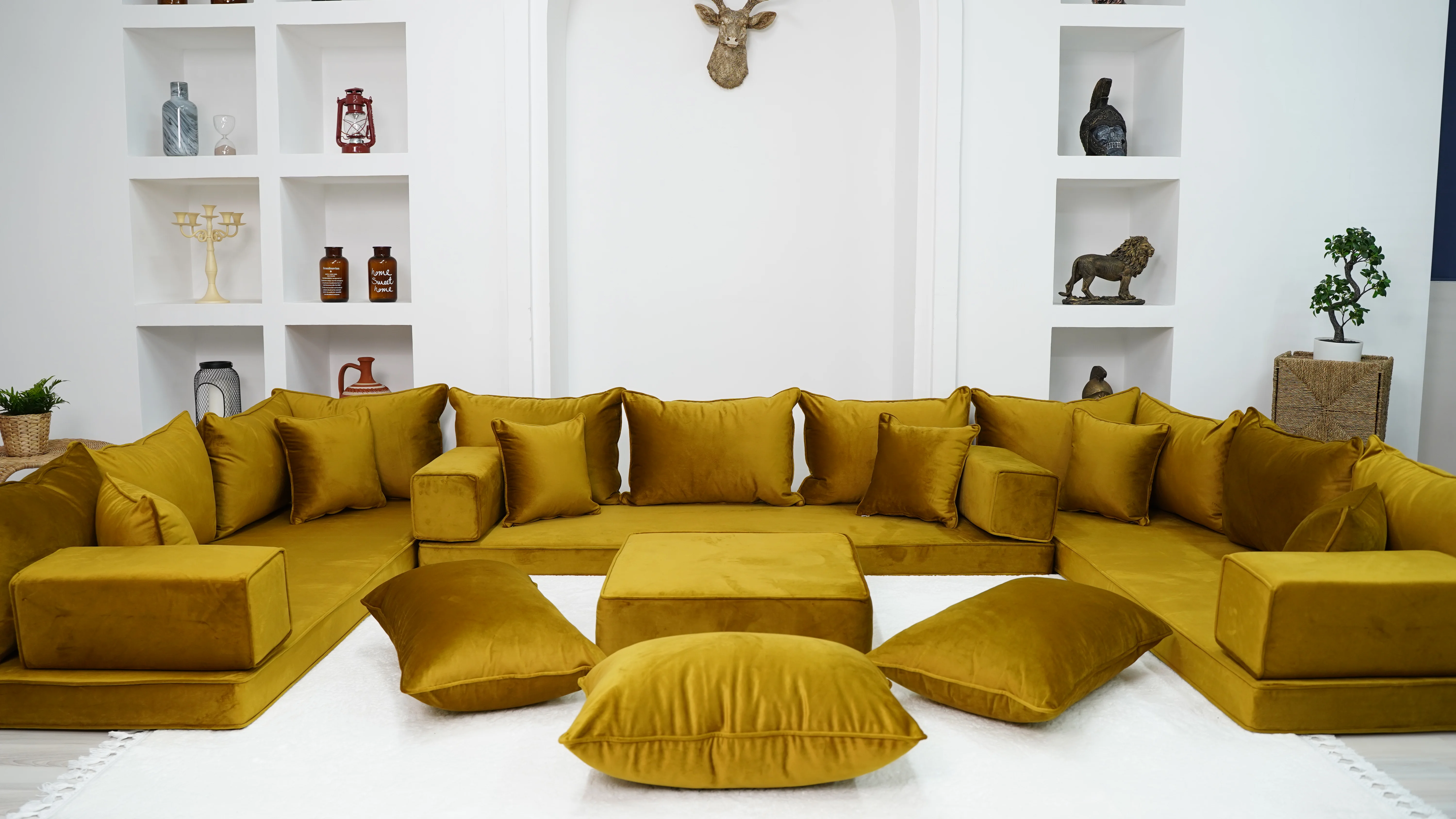 

Gold Color Velvet Floor Sofa Set, Velvet Floor Couch, Sectional Sofas, Moroccan Home Decor, Arabic Seating Sofa
