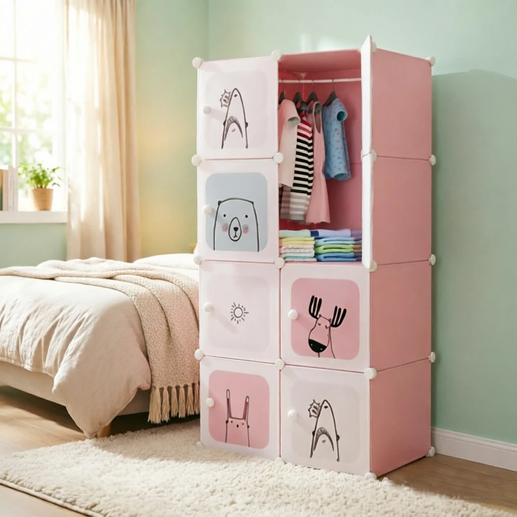 Armoires modulaires pour enfants, organisateur de vêtements DIY pour chambre d'enfant, couloir, chambre à coucher, rose, 75 x 47 x 147 cm 1