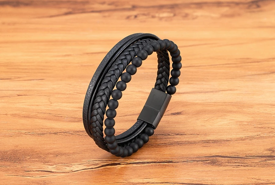 TYO High Quality Natural Stone Tiger Eye Beaded Bracelets Woven Leather Bangles Men Classic Fashion Magnet Clasp Jewelry Gifts