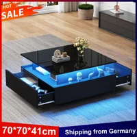 Anajqaqia 70*70*41 cm Table basse LED moderne, noir haute brillance, avec 2 tiroirs et zone d'affichage transparente pour le salon 1
