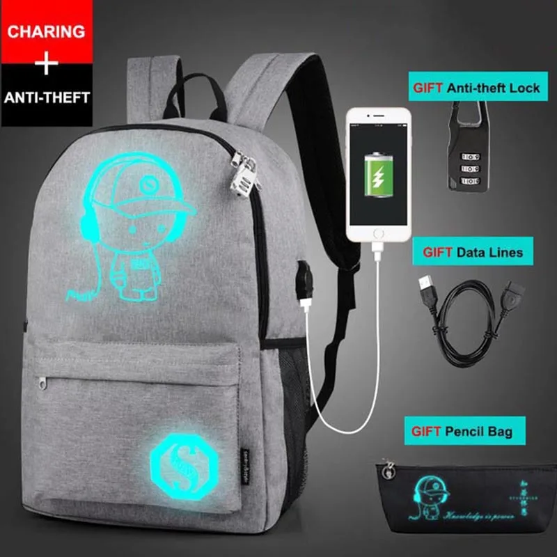 The Legend of Zelda Sheikah Slate Luminous USB Charge Backpack Schoolbag Mochila 