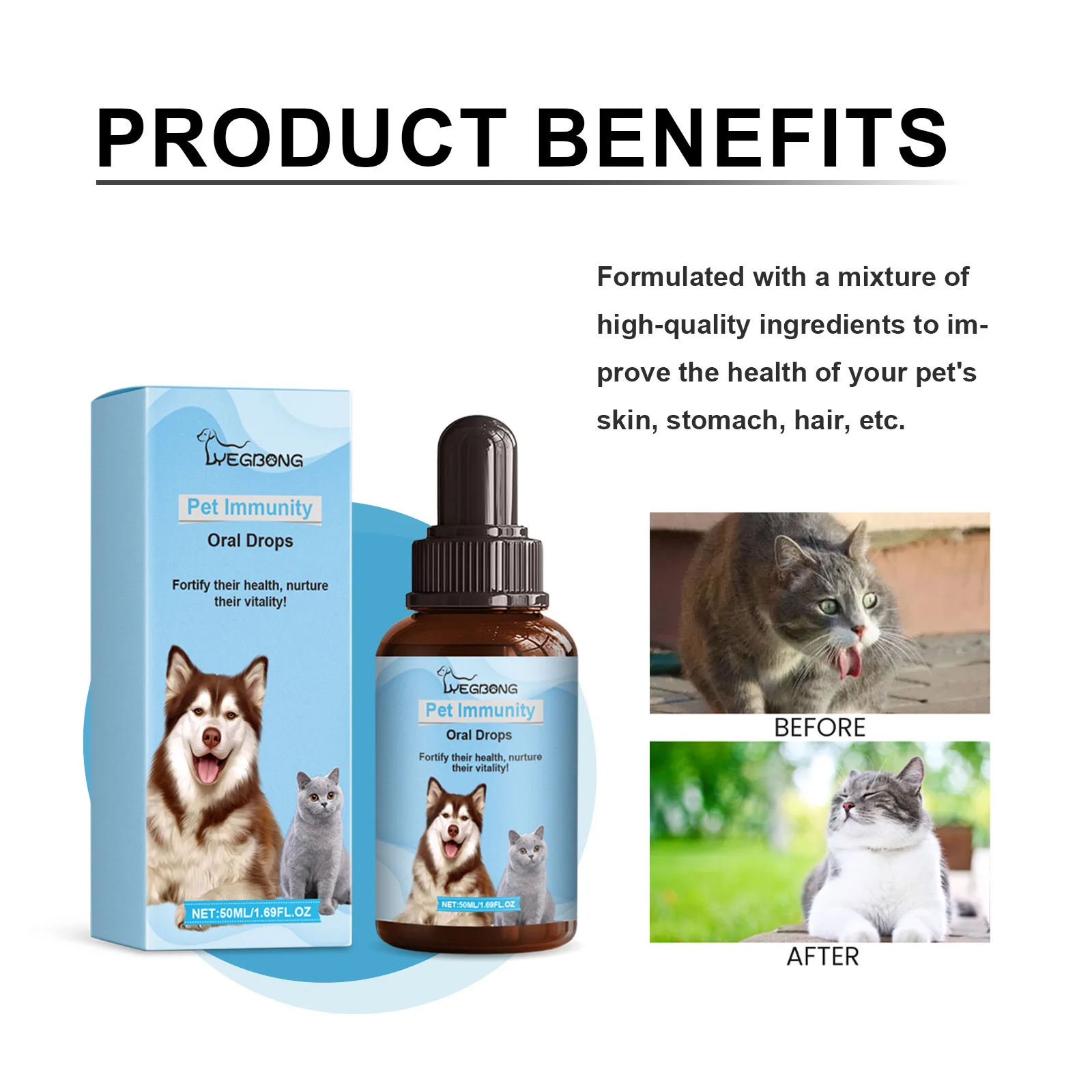 Yegbong 50ml Pet Immune Drop Cats Dogs Balanced Nutrition Enhance Physical Fitness Protect Stomach Health Pet Immunity Oral Drop