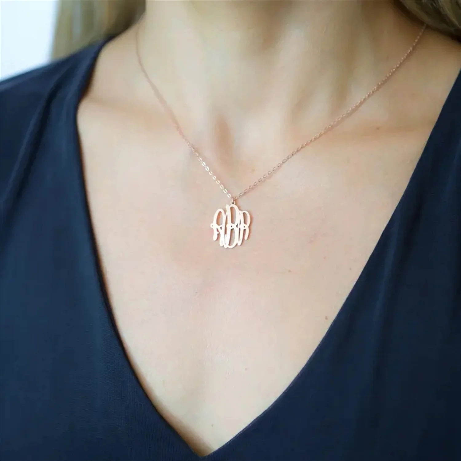 Monogram Pendant Necklace Gold  Necklace Personalized Monogram