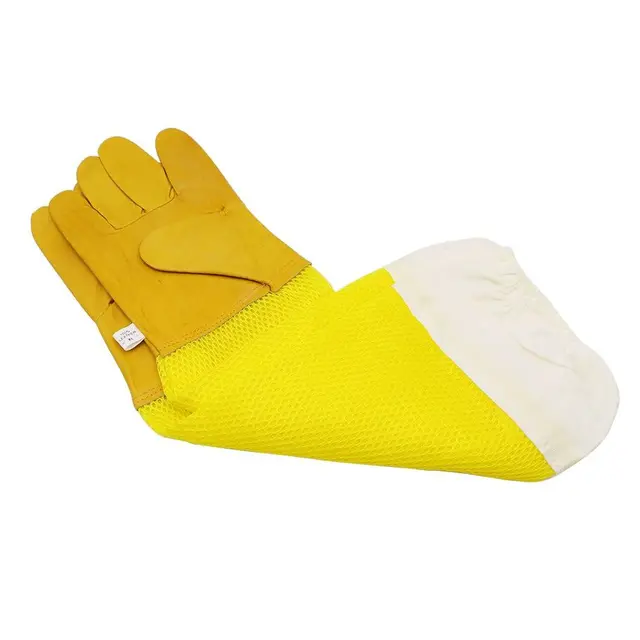 1Pair Méhészeti Kesztyű Védő Ujjai Lélegzetelállító Sárga Háló Anti -Méh/Szúrásbőr Hosszú A Méhészhez - Image 4