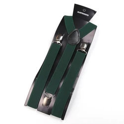 Elegant Solid Color Elastic Leather Suspenders - Adjustable Straps for Weddings and Formal Attire (Black Green)