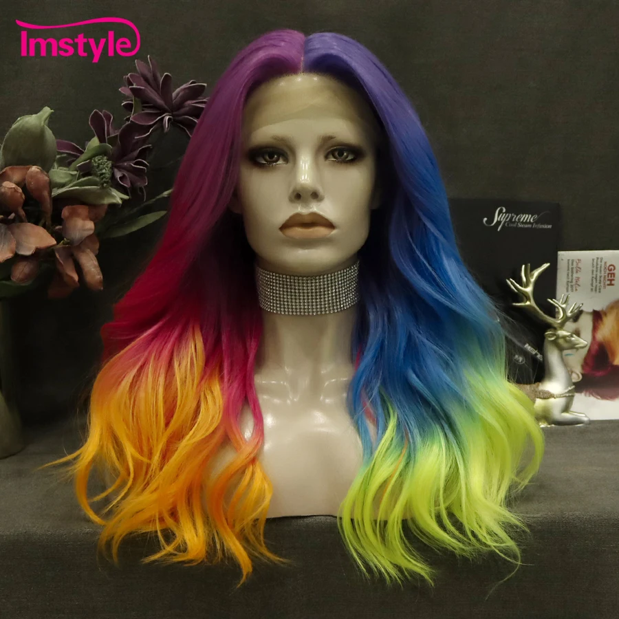 Rainbow Synthetic Lace Front Wig Lace Front Wig Imstyle Rainbow Hair Wigs Wig Lace