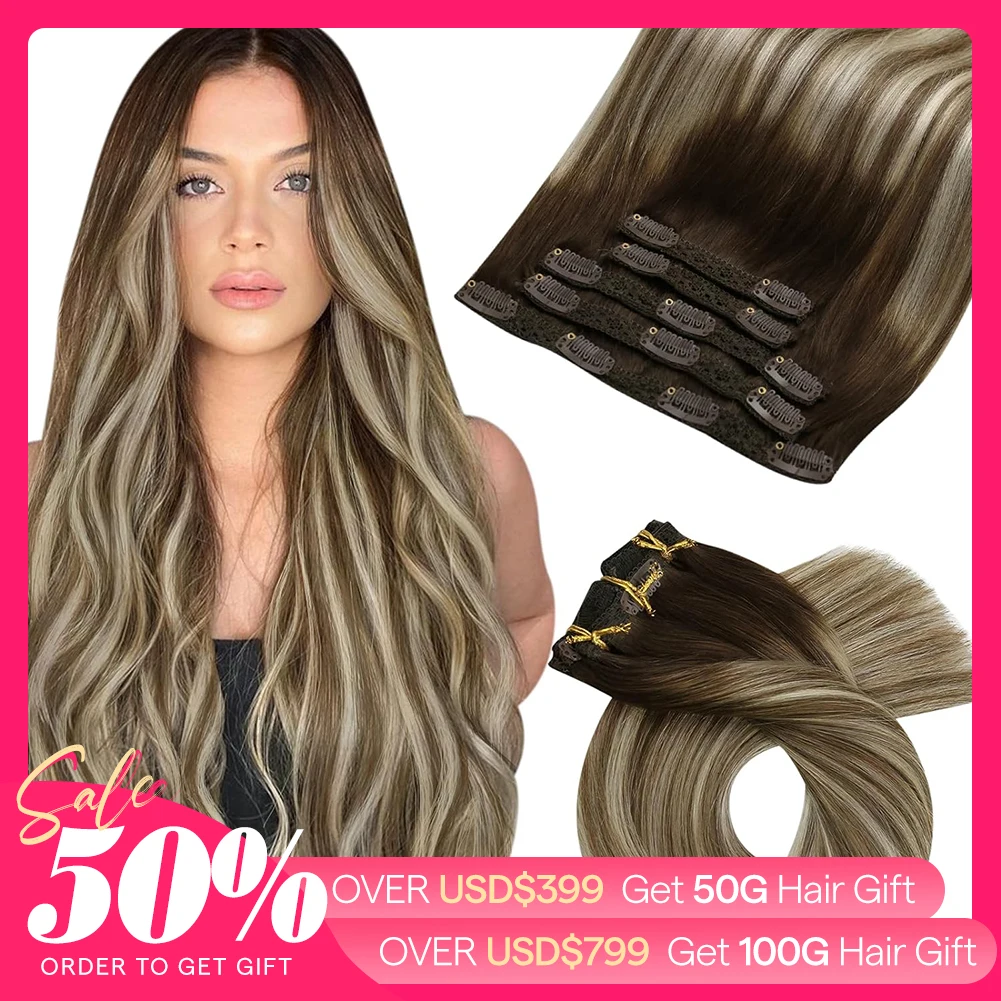 Clip in Hair Extensions Real Human Hair Ombre 5PCS&7PCS Remy Extensions
