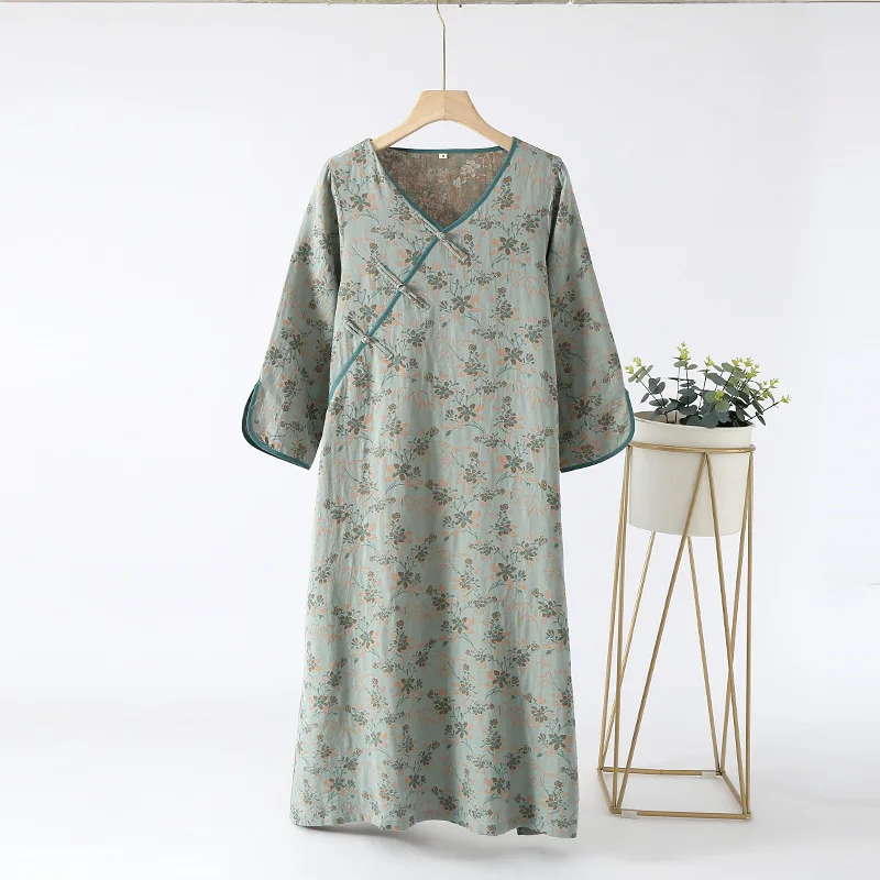 Women's Spring Summer Cotton Double Sided Jacquard Kimono Robes Women Japanese Style Nightgown Comfortable Home Bathrobe