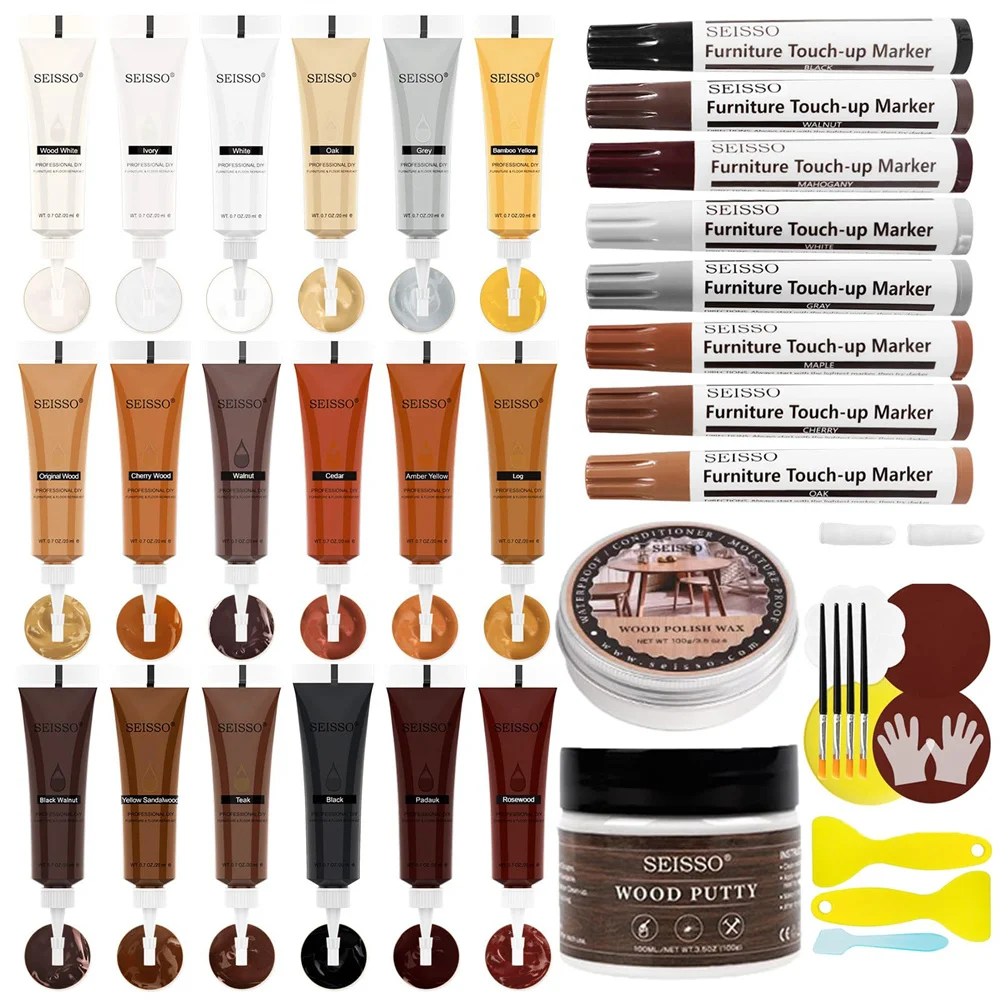 Wood furniture repair kit 40Sets 18Color wood putty 8Markers for floor door cabinet scratches holes restoration