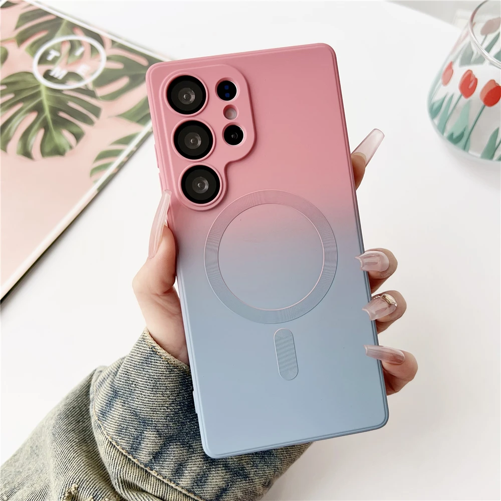 Frosted Gradient Silicone Shockproof Phone Case with MagSafe Compatibility