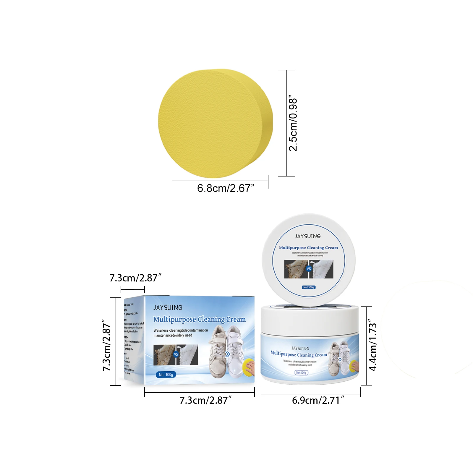 Jaysuing Multipurpose Cleaner Cream for Shoes Leather Sofa Stain Remove Decontamination Waterless Yellow Remover with Sponge