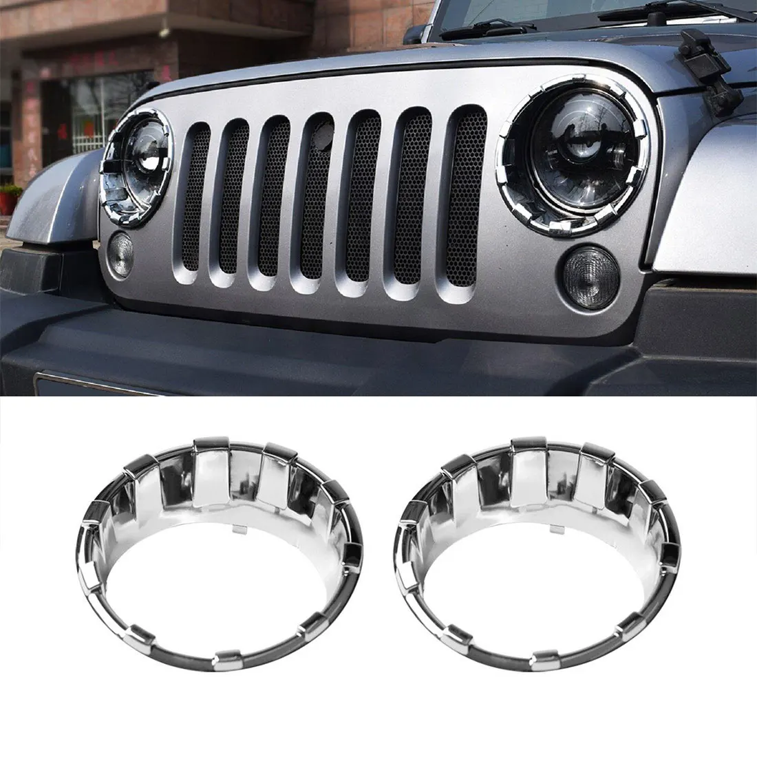 

Передняя хромированная фоторамка для Jeep Wrangler JK JKU 2007-2018 ABS, 1 пара
