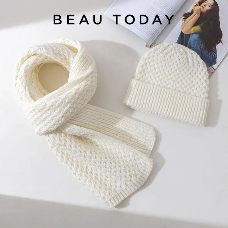 

BEAUTODAY Warm Winter Multi-piece Sets Women Sheep Wool 30%+Acrylic 70% Woolen Hats Scarves Ladies Accessories Handmade H10