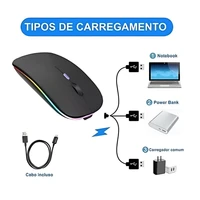 Mouse Wireless Recarregável Led Rgb 2.4 Ghz Sem Fio 5