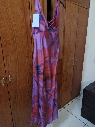 Summer 2025 Women's Silk Satin V-Neck Midi Dress photo review