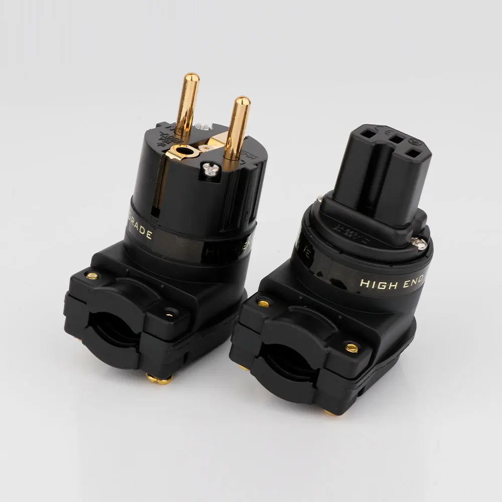 HIFI Gold Plated EU Schuko Mains Power Plug Male Copper Connector Cable Cord