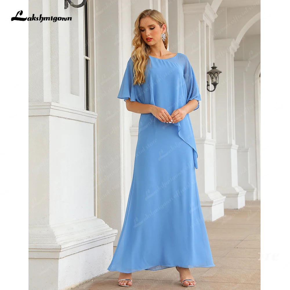 

Очаровательное синее платье для матери невесты с коротким вырезом, платья с оборками и драгоценными рукавами для матери, Длинные свадебные вечерние платья, шифоновые