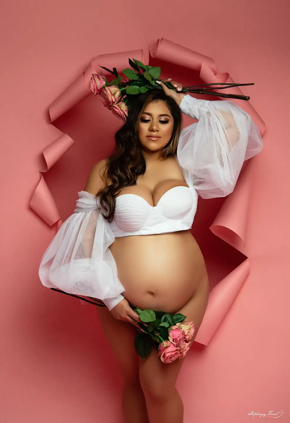 White Bridal Wrap Maternity Dress For Photoshoot Baby Shower Robes Ruffle Lush Bride Photo Shoot Photography Pregnancy Dresses