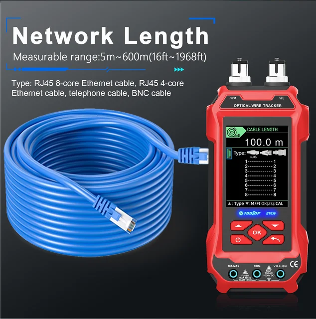 TOOLTOP Multifunctional Network Cable Tester 60000 Counts Multimeter Optical Power Meter 10W Vistal Fault Locator 4 in 1 3