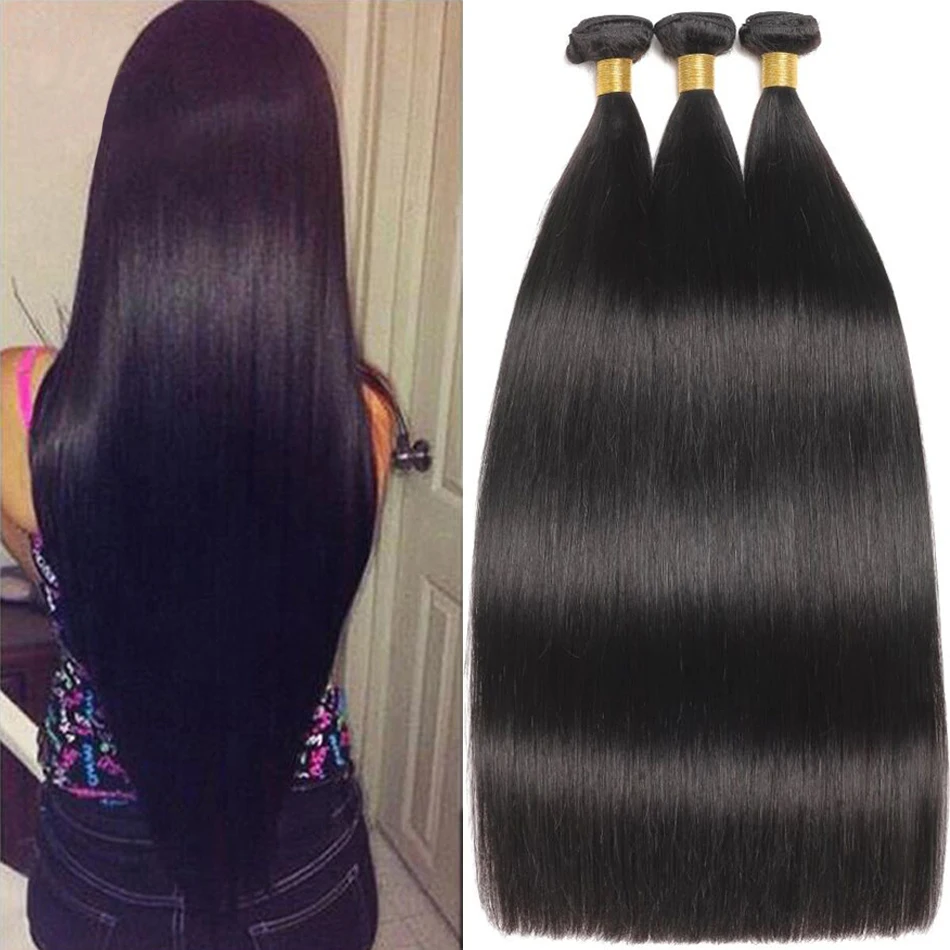 Human Hair Extensions Peruvian Straight Bundles 1/3/4 Bundles Natural Color For Black Women 12A
