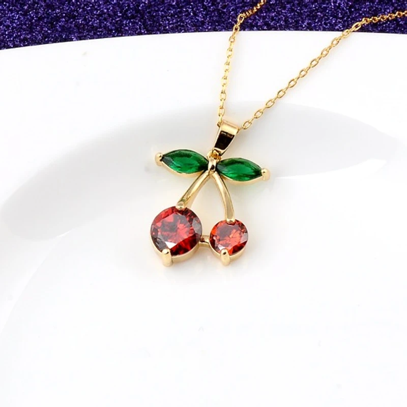 2025 Women Fashion Chocolate decoration 2024 trend fashion red pendant Korean style mini set zircon cute fruit temperament cherry custom_voghion.com