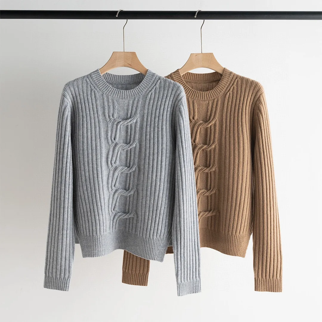

Autumn Winter Casual Cashmere Textured Side Slitted Knitted Sweater