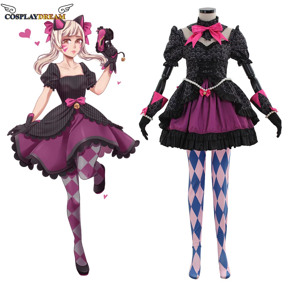 

D.VA DVA Black Cat Cosplay Costume Game OW Cosplay DVA costume Black Cat Dress Gloves Socks Full Set