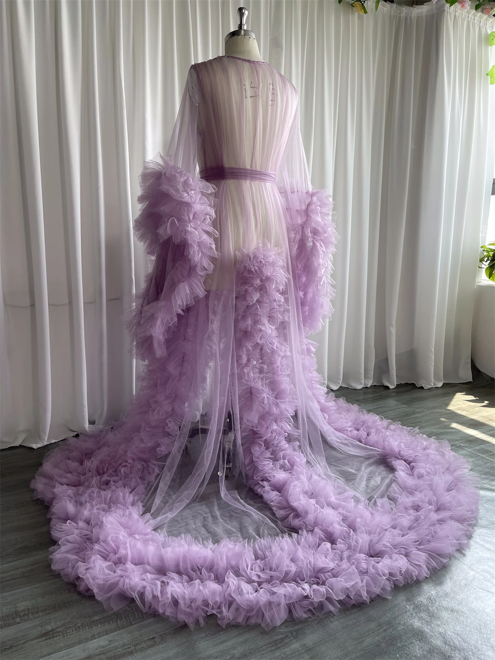 

Linda Purple Bridal Robe Maternity Dresses Women Long Tulle Bathrobe Dress Photo Shoot Birthday Bride Wed Fluffy Party Sleepwear