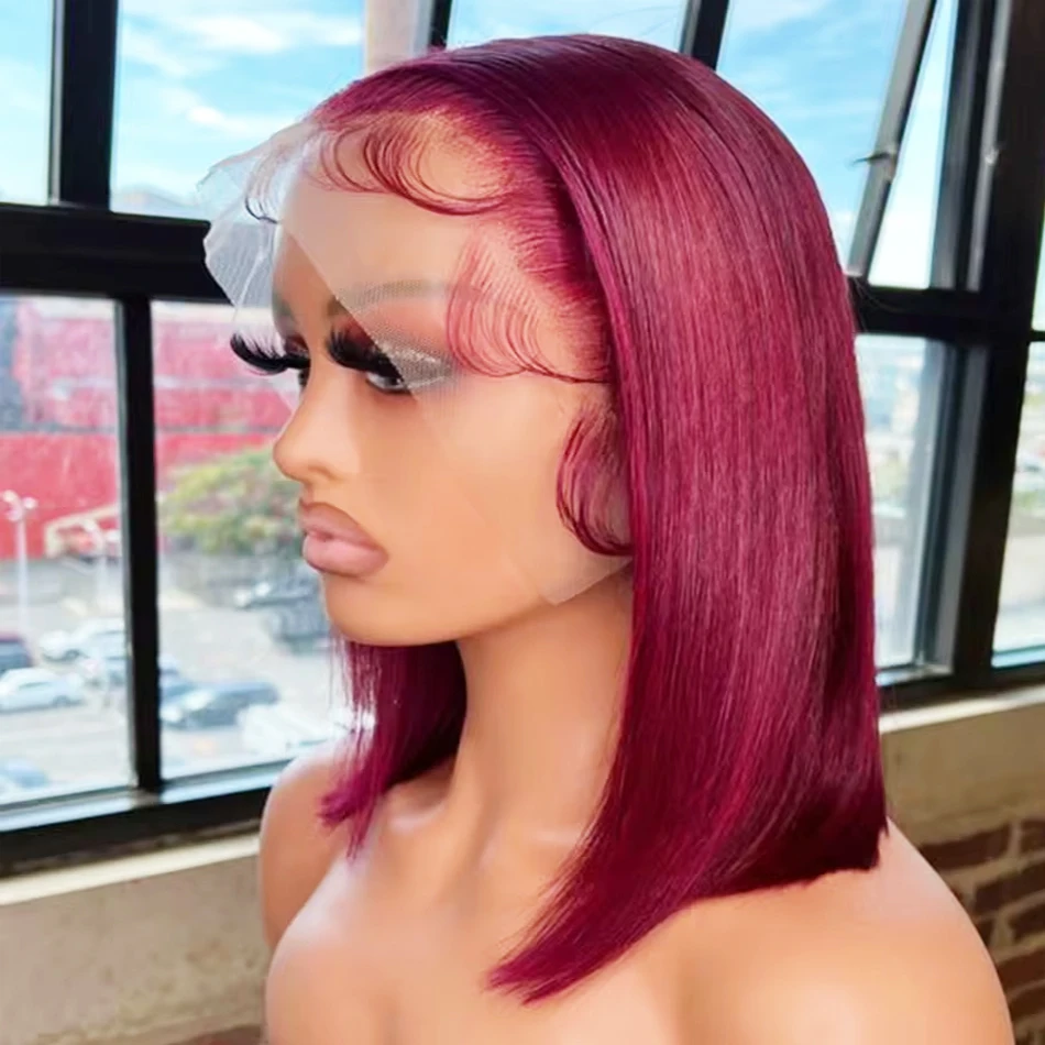 Burgundy 99J Short Bob Wigs Straight Human Hair 13x4 Lace Front Human Hair Wig Bone Straight Wig 100% For Women