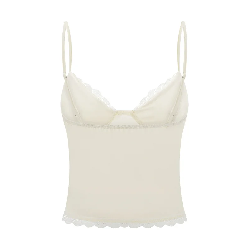 y2k Lace Trim Crop Top Women Summer Sexy V Neck Spaghetti Strap Sleeveless Tanks with Bow 2000s Clothing Streetwear