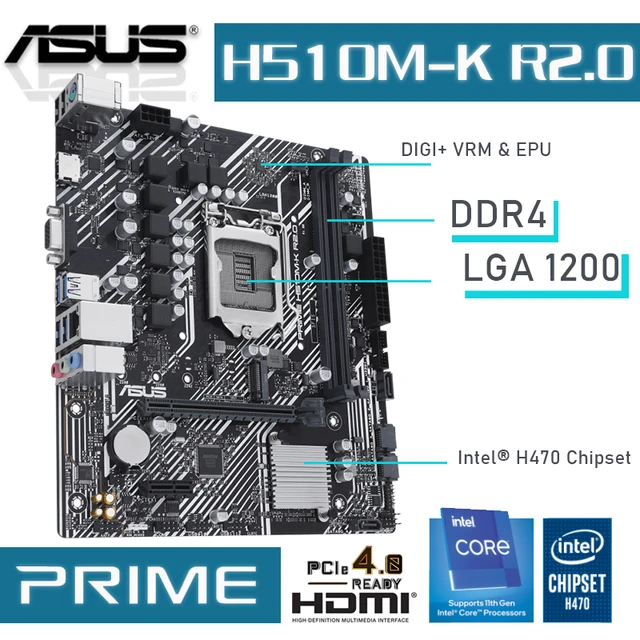 Asus PRIME H510M-K R2.0 Carte Mère LGA 1200 11th et 10th