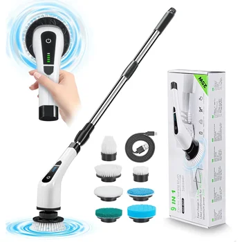 Spazzola per la pulizia del Turbo elettrico senza fili 9 in1 spazzola per la pulizia multifunzionale con manico lungo accessori per il bagno 1