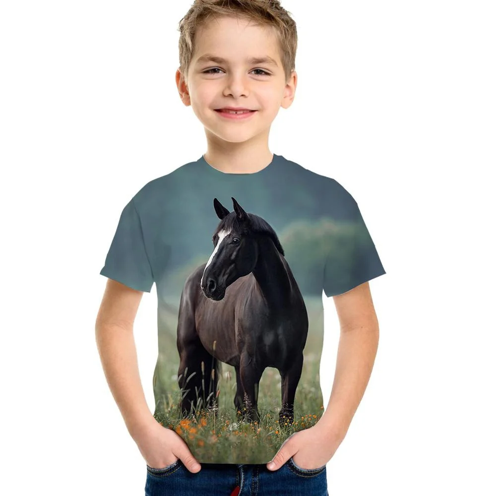 T - shirt enfant fille cheval 19 couleurs Teen boy costume garçon 3D t - shirt enfant t - shirt 9 à 12 ans coréen Teen