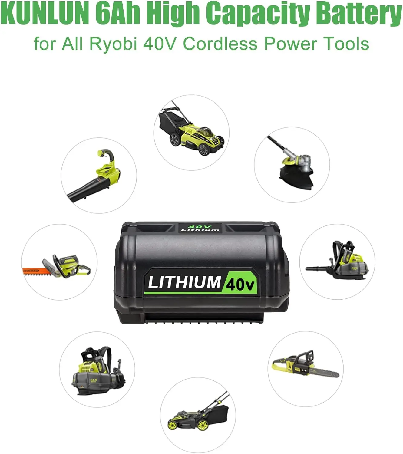 Battery Ryobi Tools Replacement For 6.0Ah Battery Compatible With Ryobi 40 Volt Battery OP4040 OP40401 OP4026 OP40261 OP4050 OP40201 OP40601 Cordless Power Tools Greenworks 40v Battery Ryobi 40v