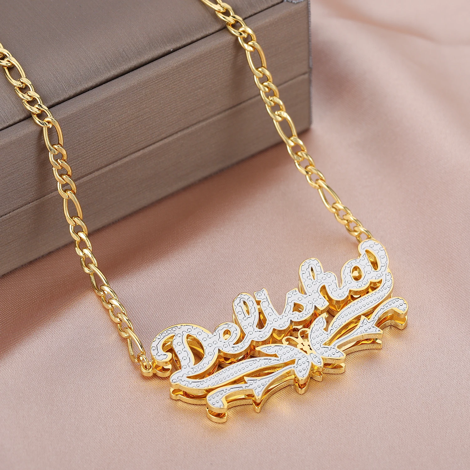 Custom 3D Necklace Butterfly Personalized Double Color Name Necklace Customized Double Layered Gold Plated Nameplate JewelryGift