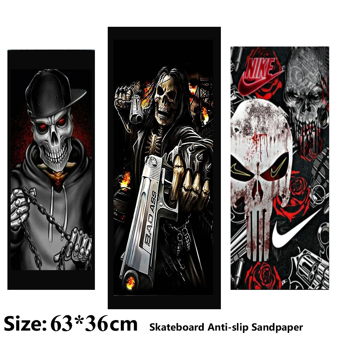 

Cool Skull Warrior Pattern Electric Scooter Anti-slip Sticker Sandpaper Skateboard Grip Tape Sheet 63*36cm