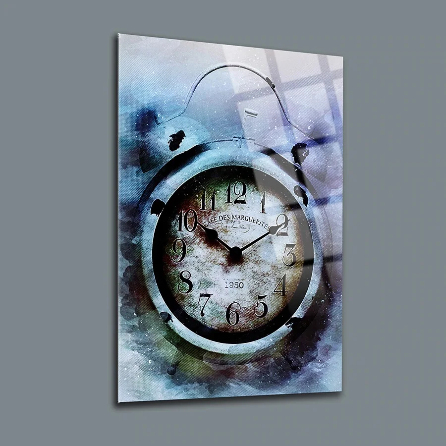 

Old Alarm Clock Decor, Glass Wall Art,Frameless Free Floating Tempered Glass Panel,Home Office Living Room Decoration,ctsa-126af