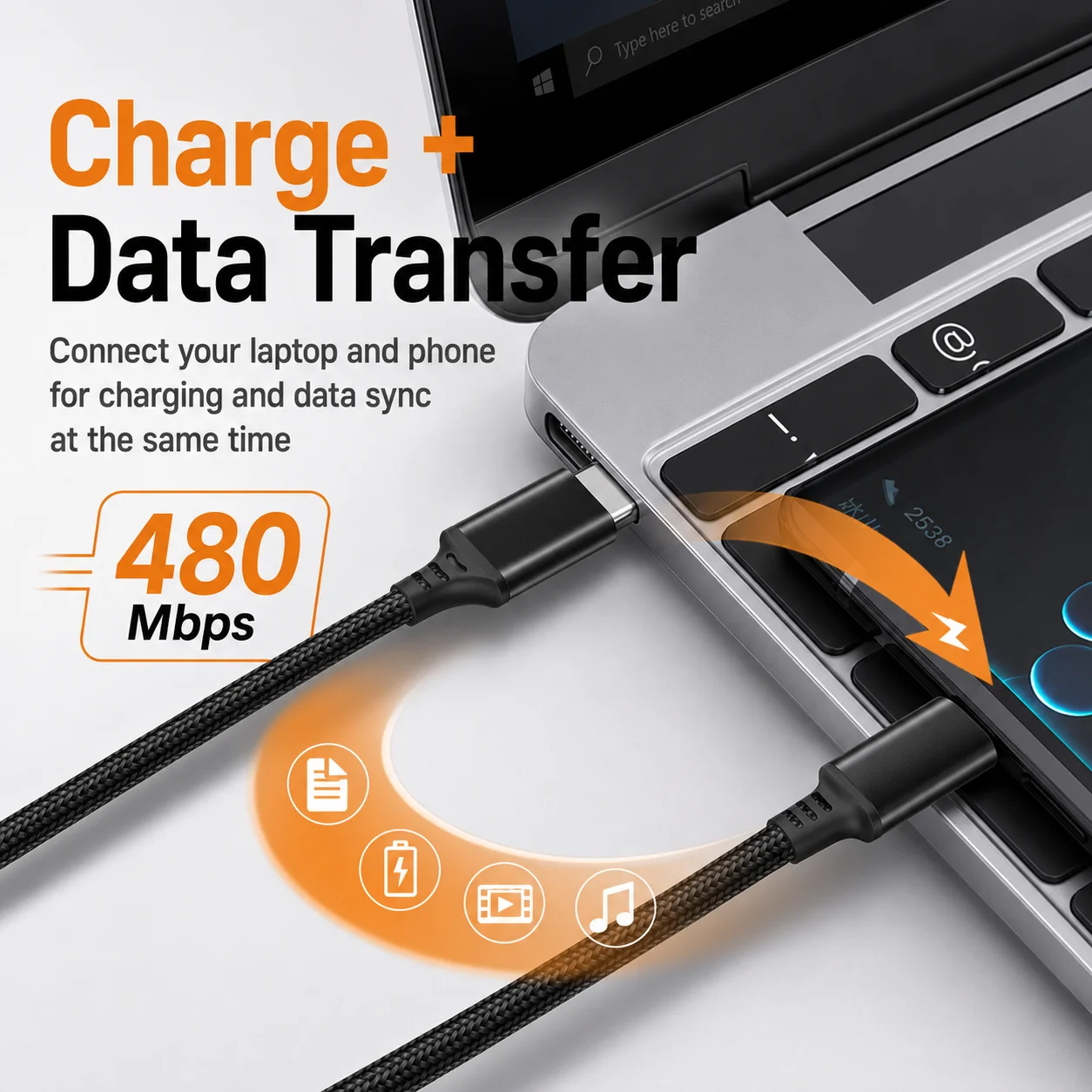 Fast Charging USB A to C Nylon Braided Cable - Durable & High-Speed Data Transfer