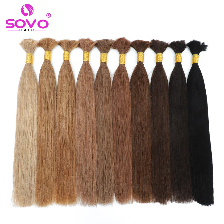 

SOVO 100% Human Hair Bulk Brazilian Virgin Remy Straight 100g Bundles Natural Hair Braiding Blonde Hair Extensions